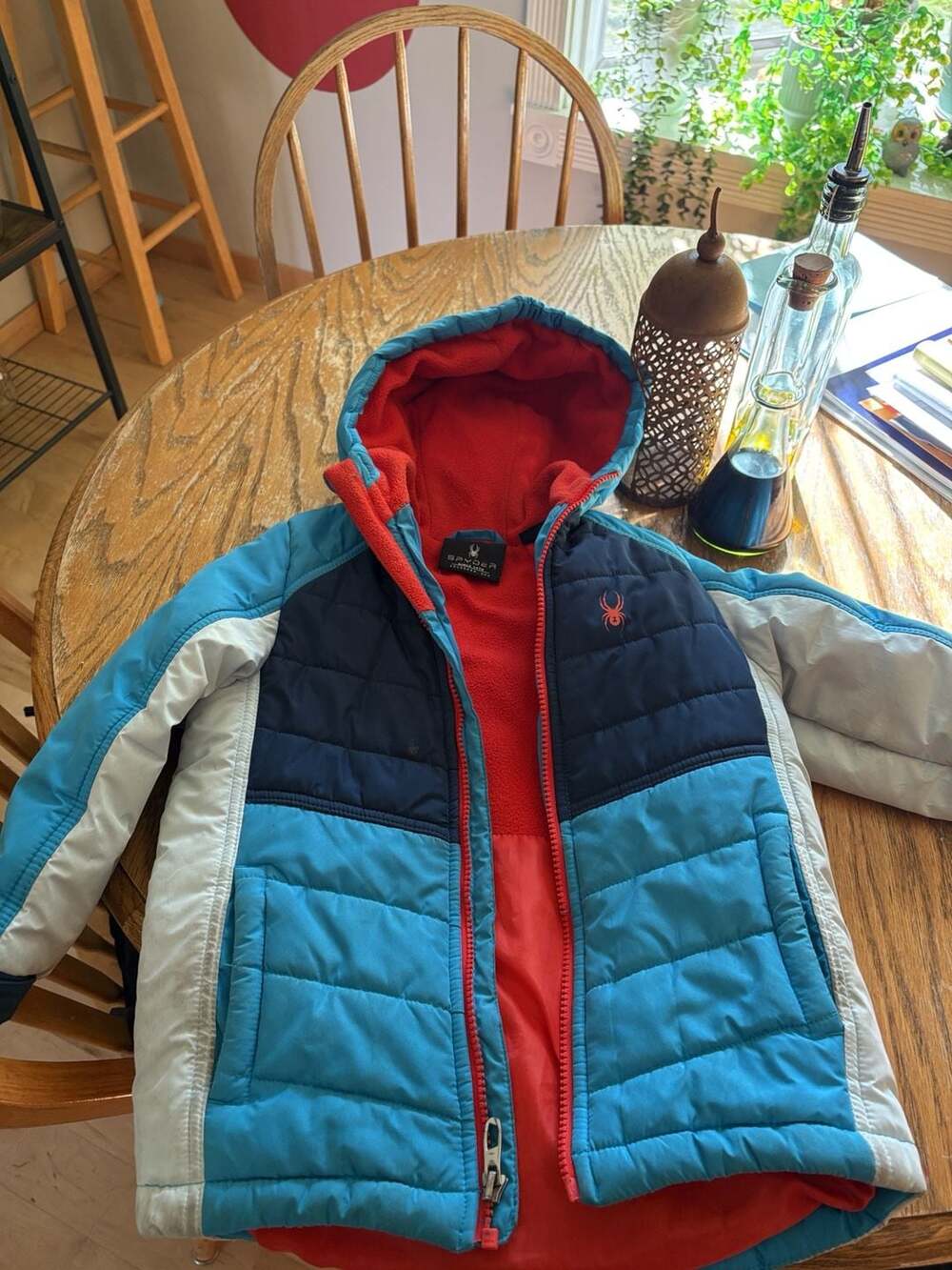 Spyder Puffer Winter Jacket Blue Red White